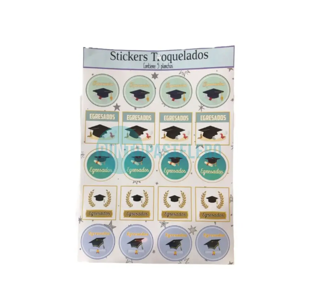 STICKERS EGRESADOS (5 PLANCHAS X 20 STICKERS-100 U.)