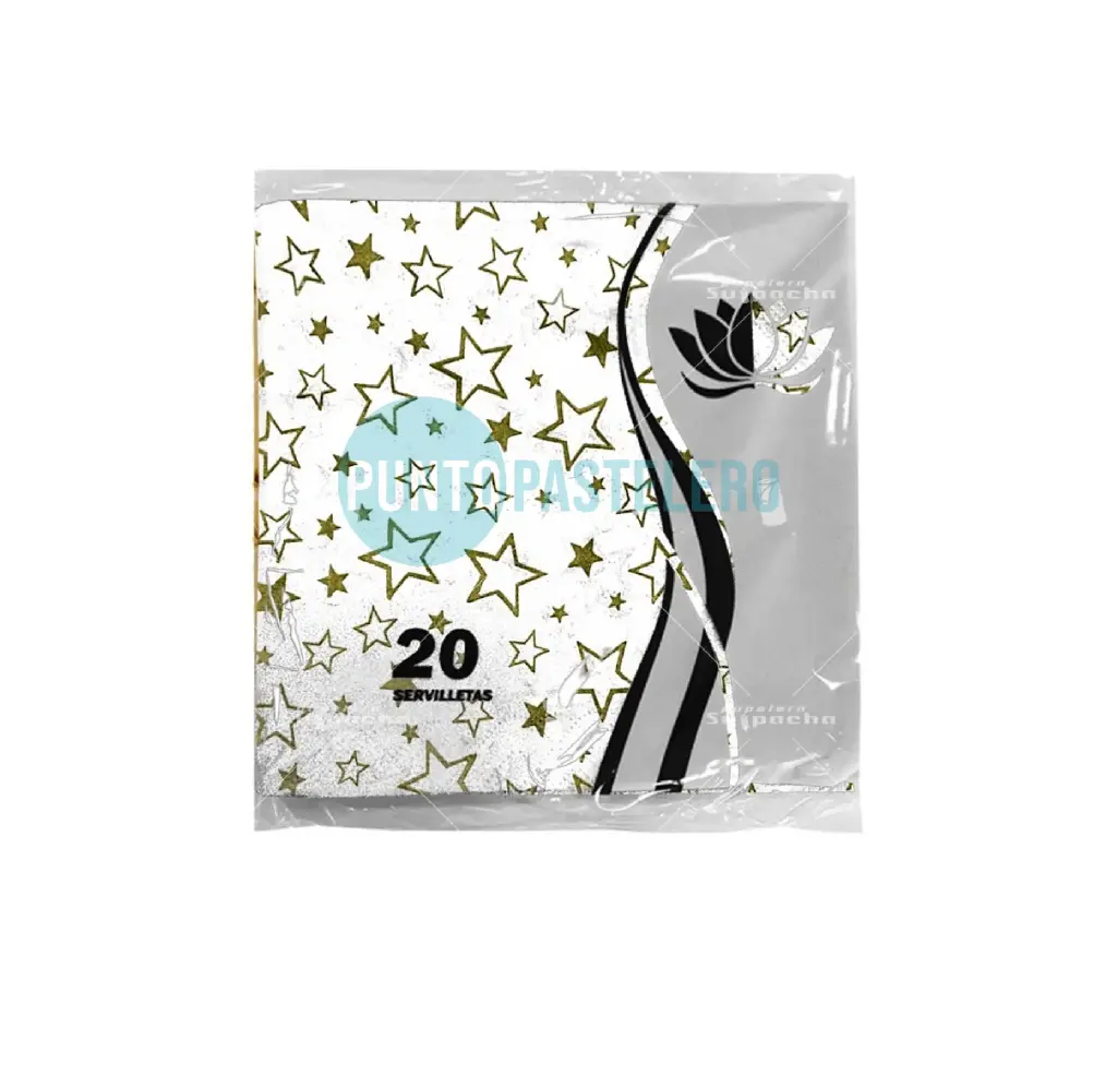 SERVILLETA TISSUE ESTRELLAS PLATEADAS NAPTRES 32X32 (X 20 U.)