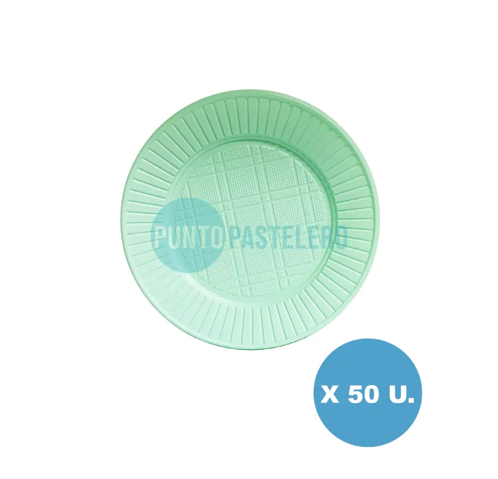 PLATO DESCARTABLE EA VERDE PASTEL 17 CM (X 50 U.)