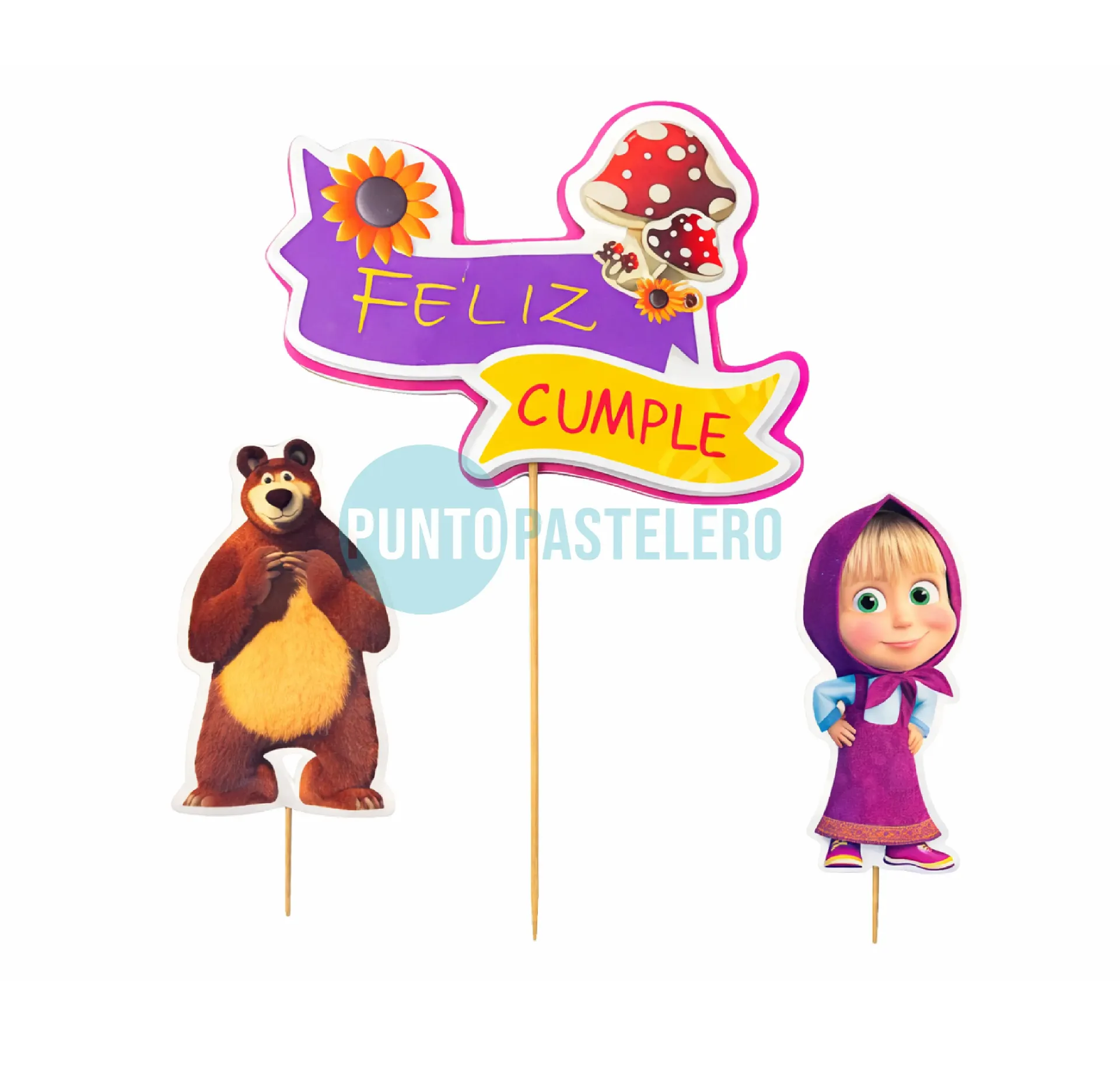 ADORNO SET FELIZ CUMPLE 3D MASHA Y EL OSO