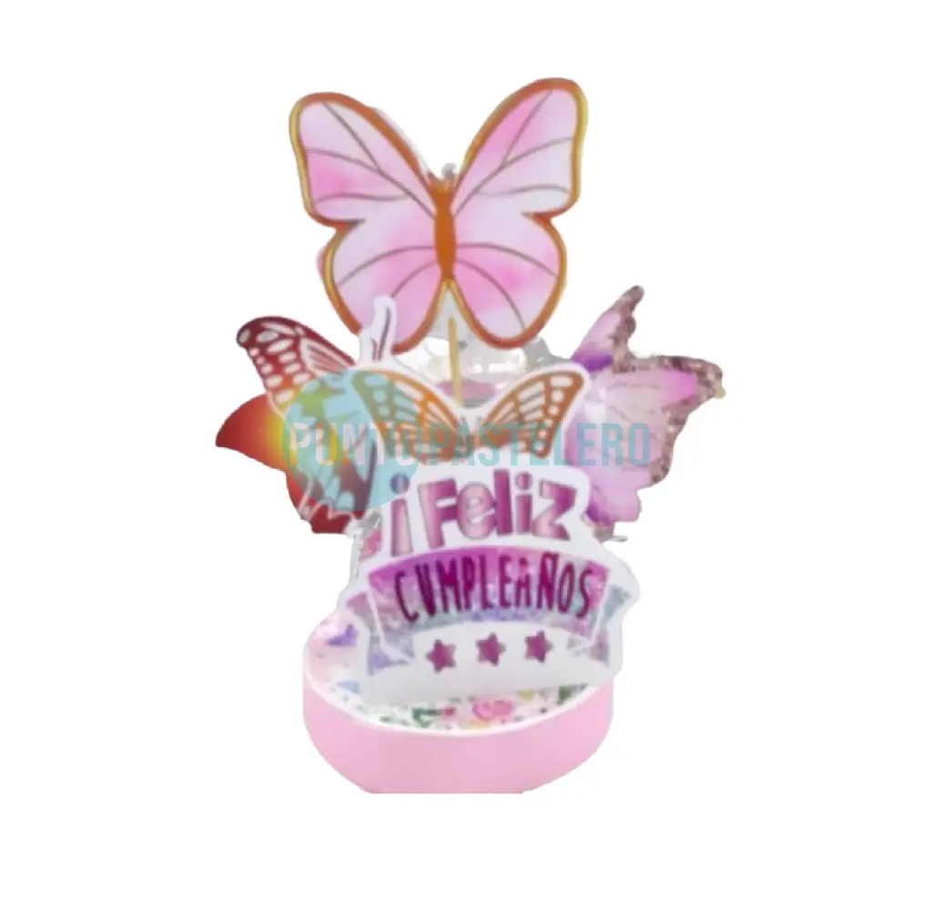 ADORNO CON BASE FELIZ CUMPLEAÑOS MARIPOSAS GLAM