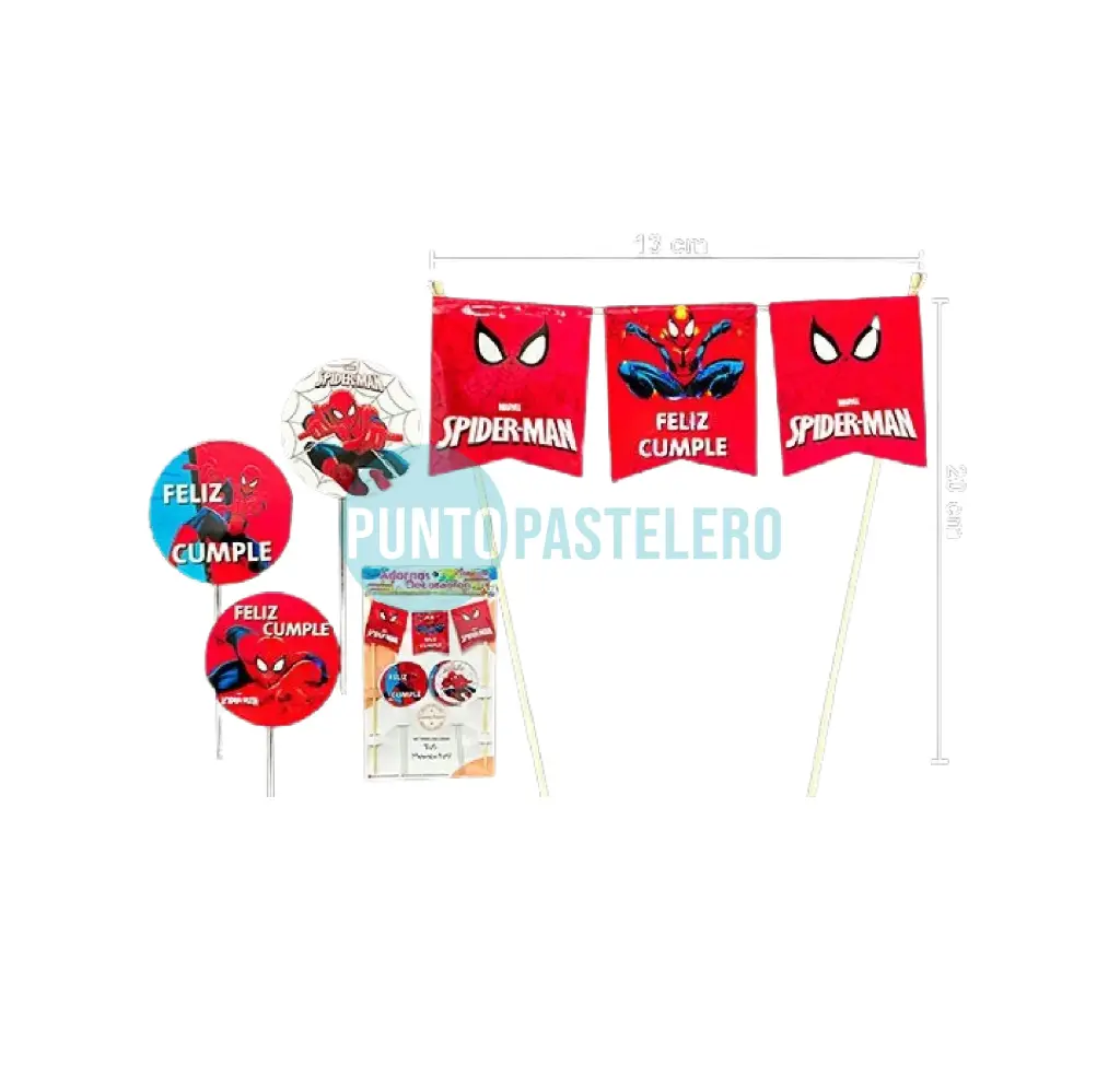 SET FELIZ CUMPLE BANDERIN Y TOPPERS HOMBRE ARAÑA