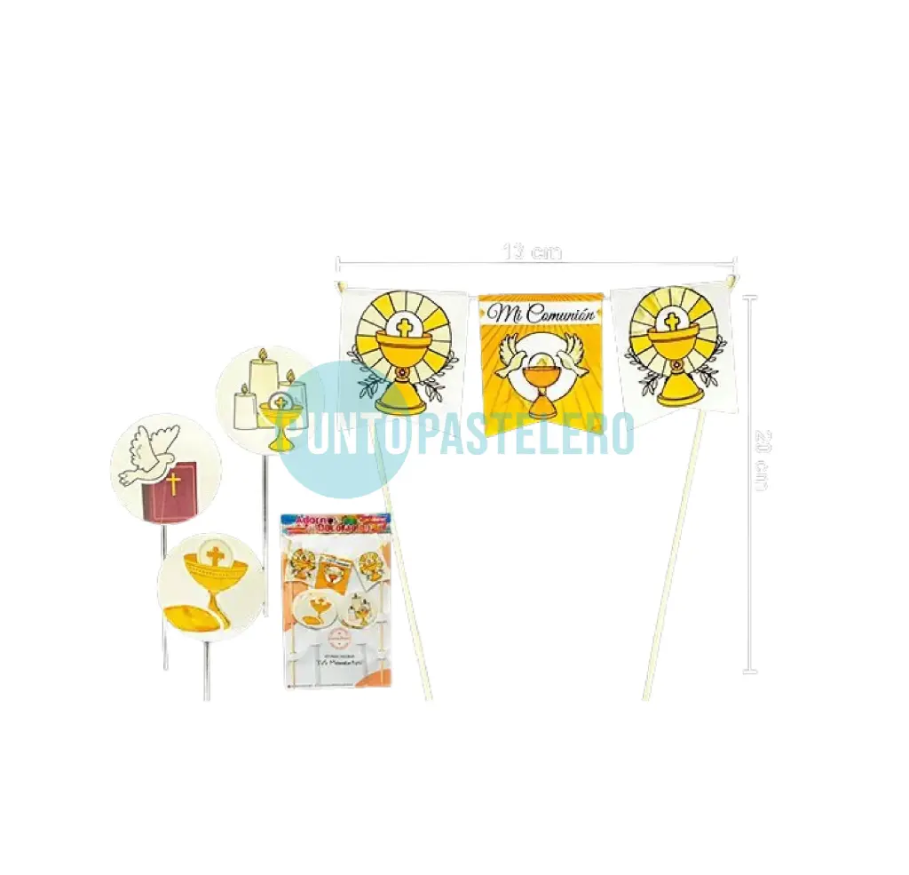 SET MI COMUNION BANDERIN Y TOPPERS CALIZ (7 PZ.)