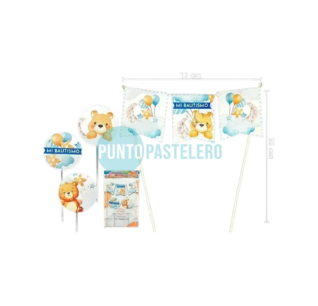 SET MI BAUTISMO BANDERIN Y TOPPERS CELESTE (7 PZ.)