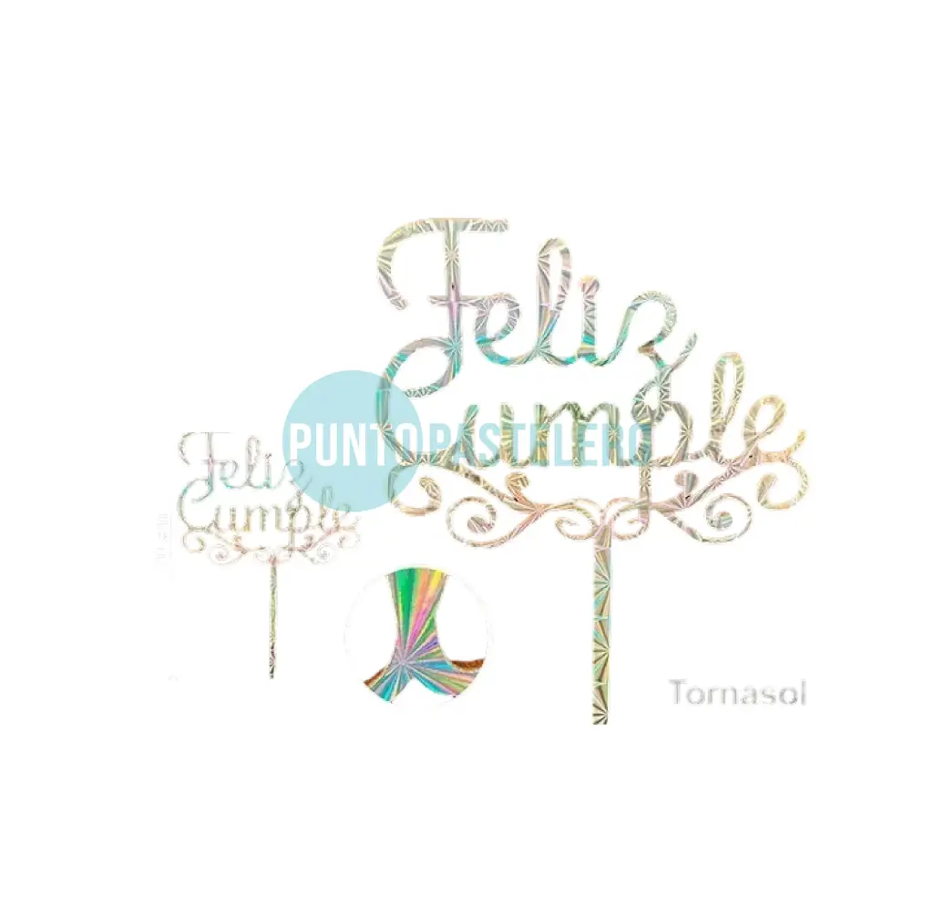 PINCHE FIBROFACIL FRASE "FELIZ CUMPLE" PLATEADO TORNASOL