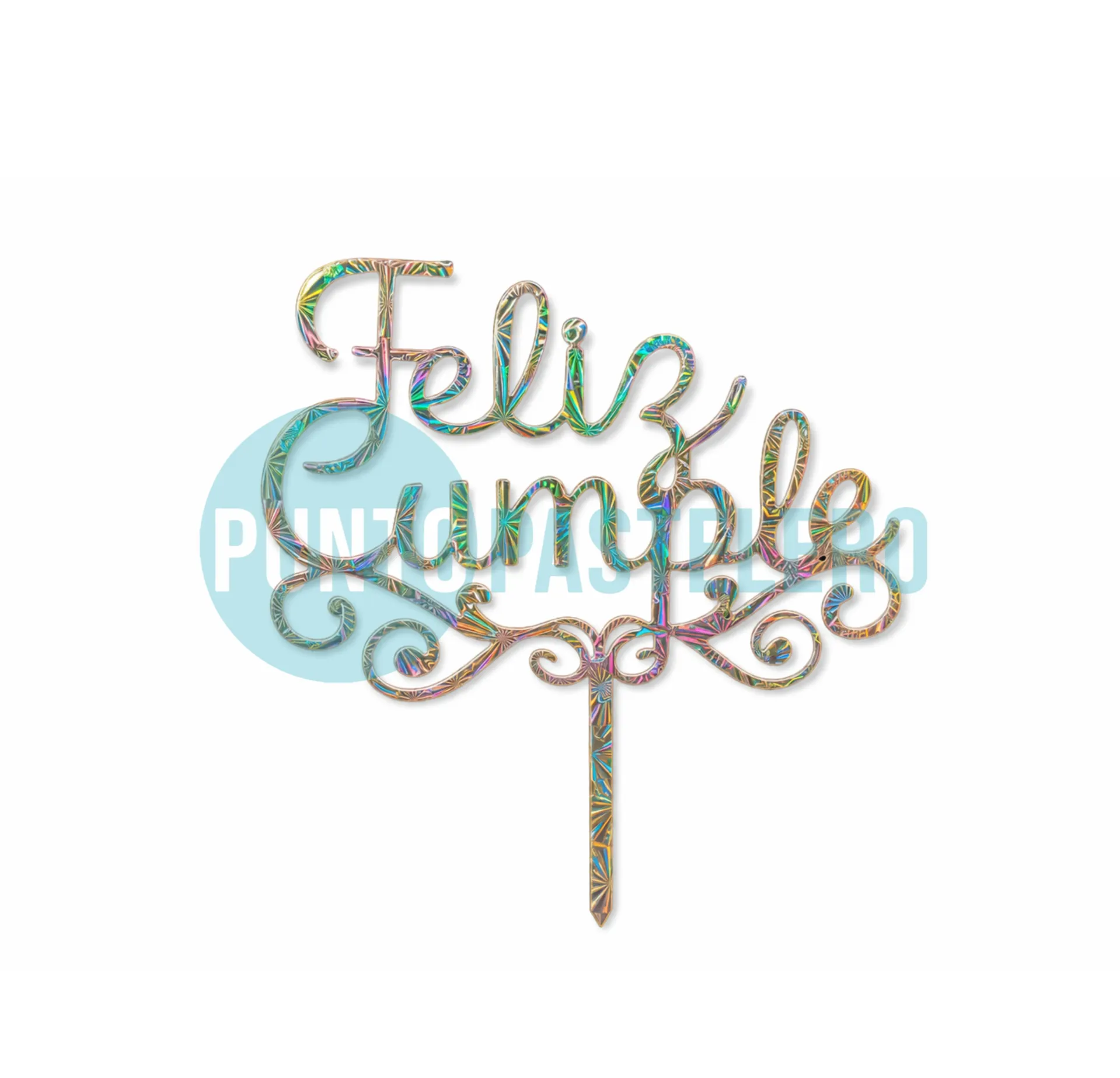 PINCHE FIBROFACIL FRASE "FELIZ CUMPLE" PLATEADO TORNASOL