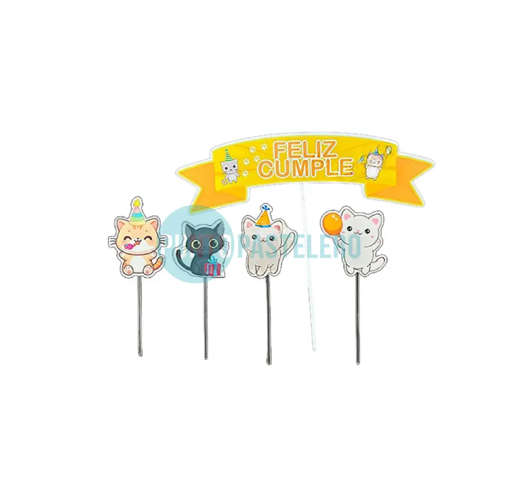 ADORNO PINCHE SET FELIZ CUMPLE GATITOS CALUMI (5 U.)
