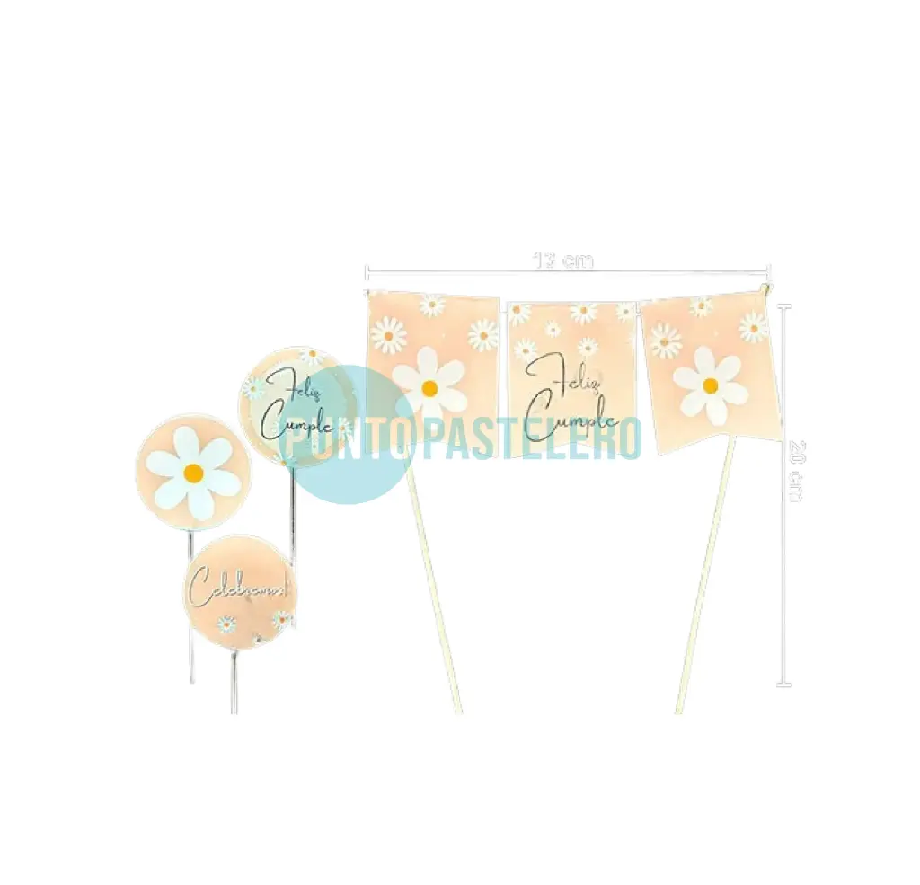 SET FELIZ CUMPLE BANDERIN Y TOPPERS MARGARITAS