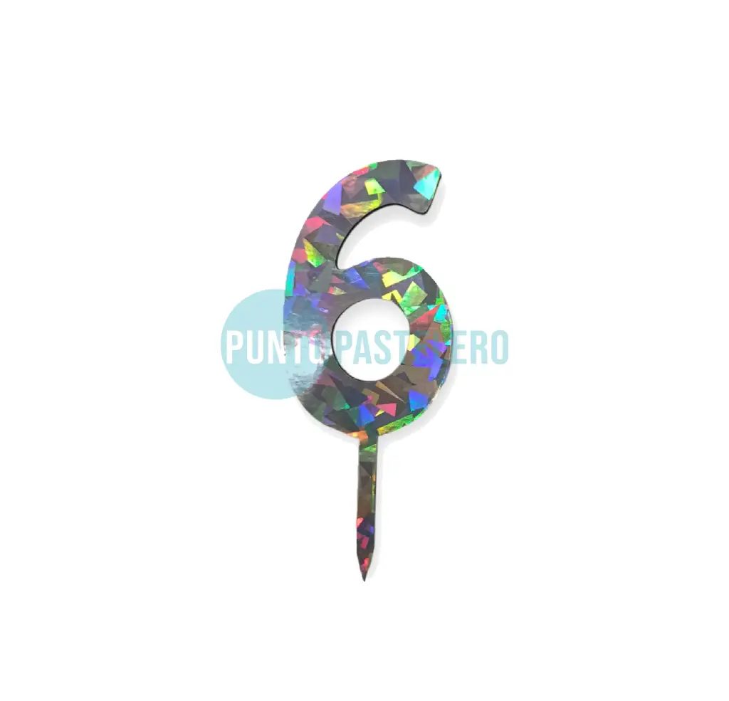 TOPPER 9 CM NUMERO HOLOGRAFICO N°6