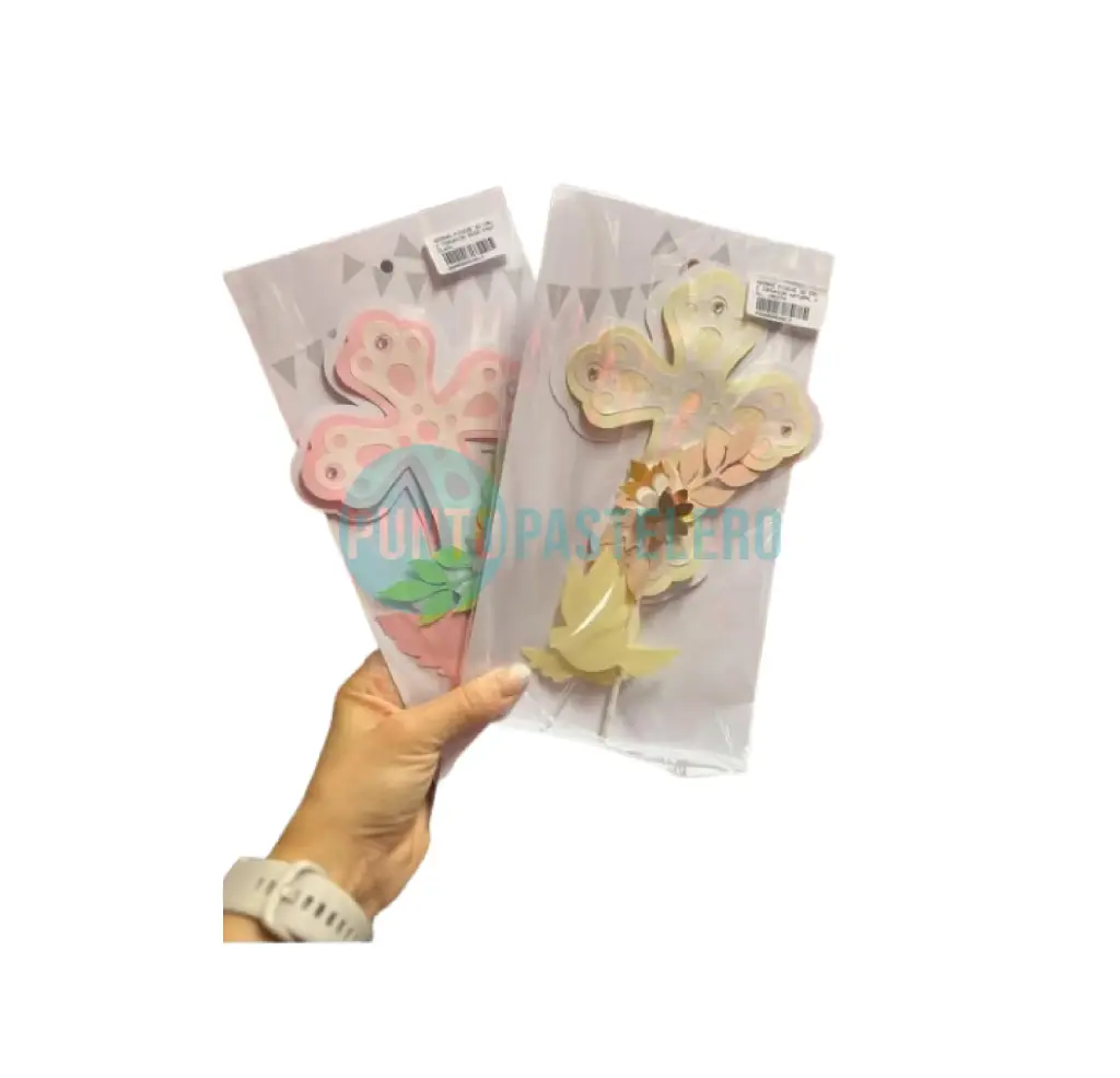 ADORNO PINCHE 3D COMUNION ROSA PASTEL (X 3 U.)