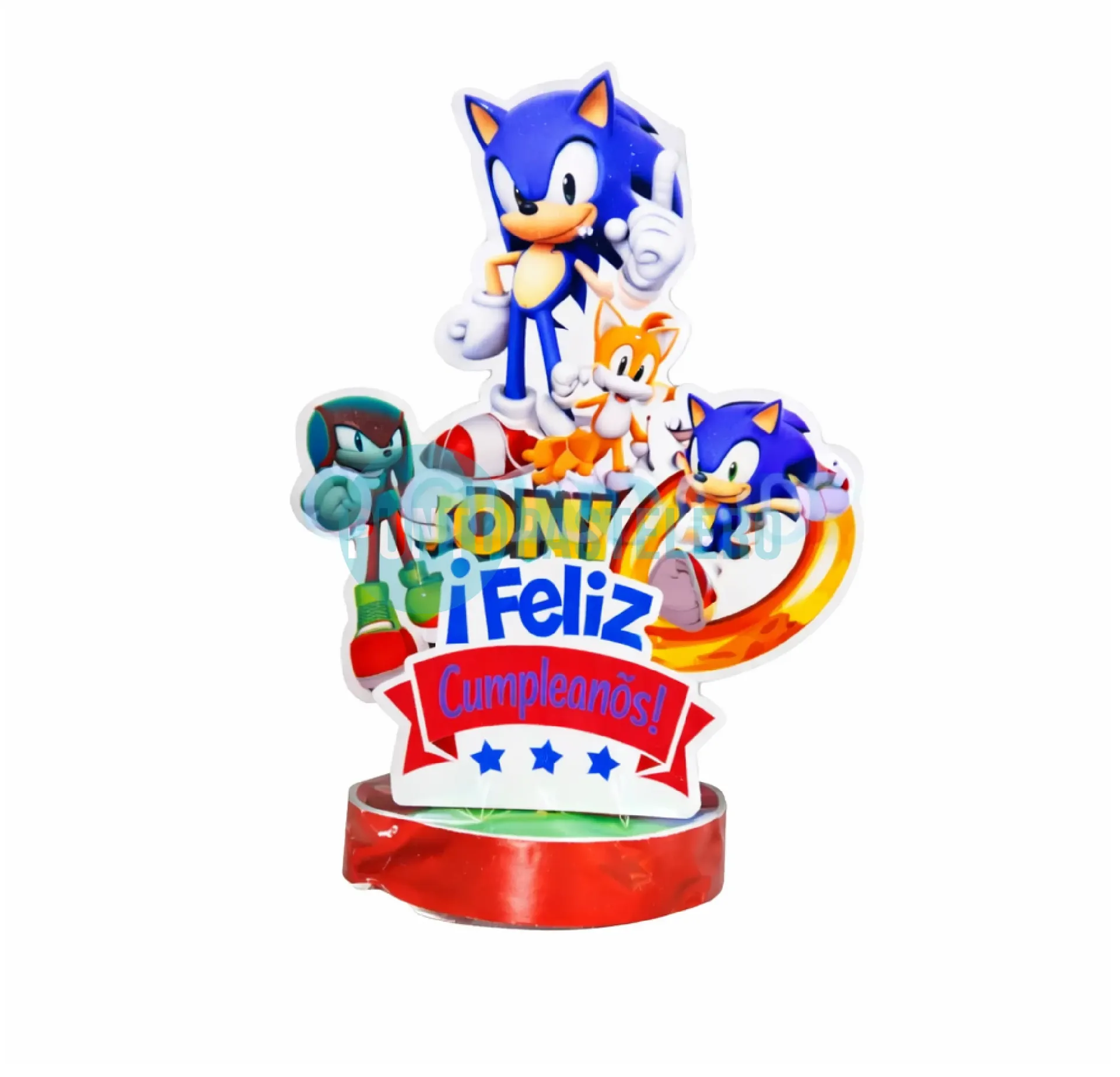 ADORNO CON BASE FELIZ CUMPLEAÑOS SONIC