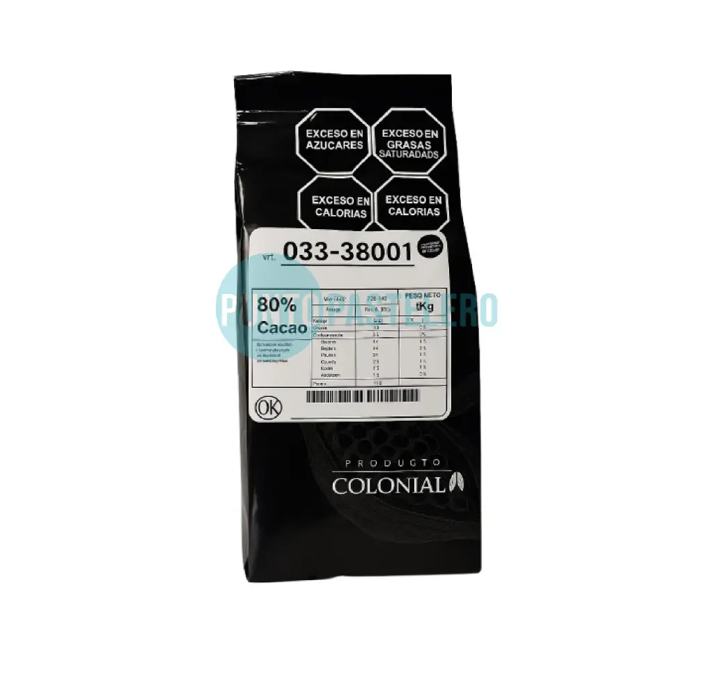 CHOCOLATE COBERTURA COLONIAL SEMIAMARGO CACAO 80% (X 1 KG.)