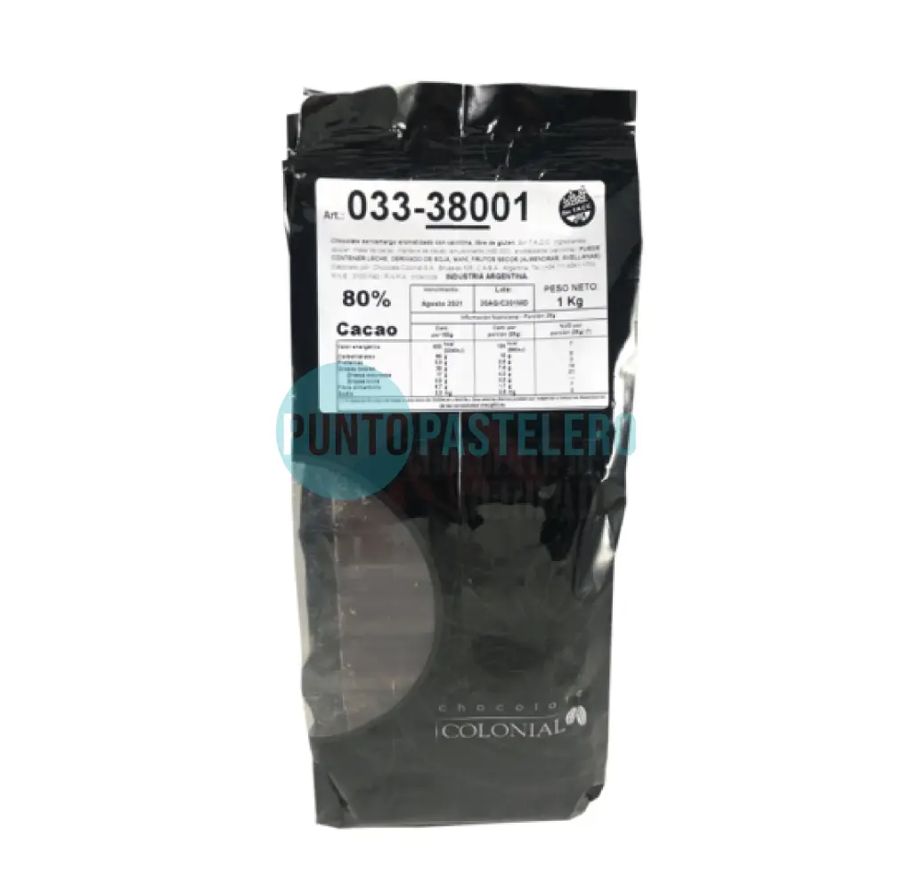 CHOCOLATE COBERTURA COLONIAL SEMIAMARGO CACAO 80% (X 1 KG.)