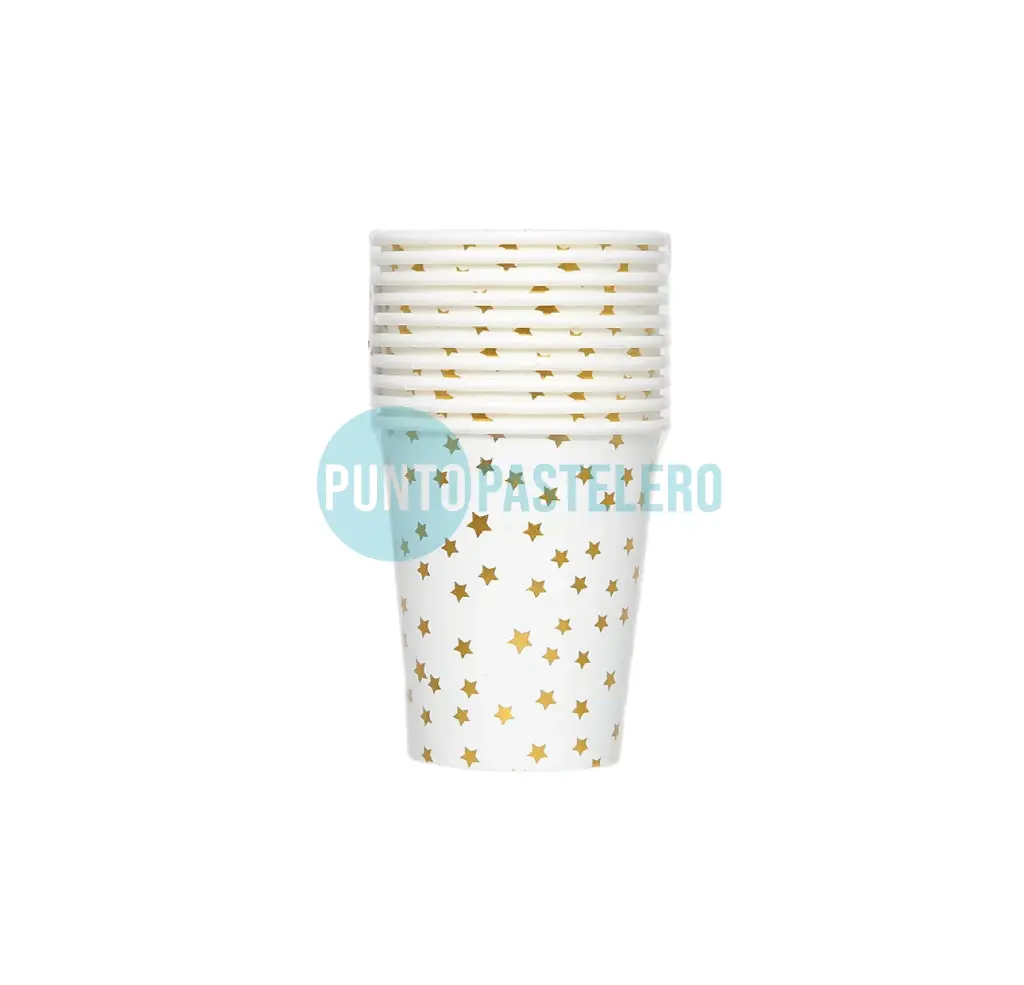 VASO POLIPAPEL CON ESTRELLAS DORADAS (X 10 U.)