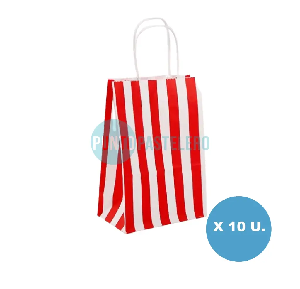 BOLSA CON FUELLE RAYADA BLANCA Y ROJA ( X 10 U.)