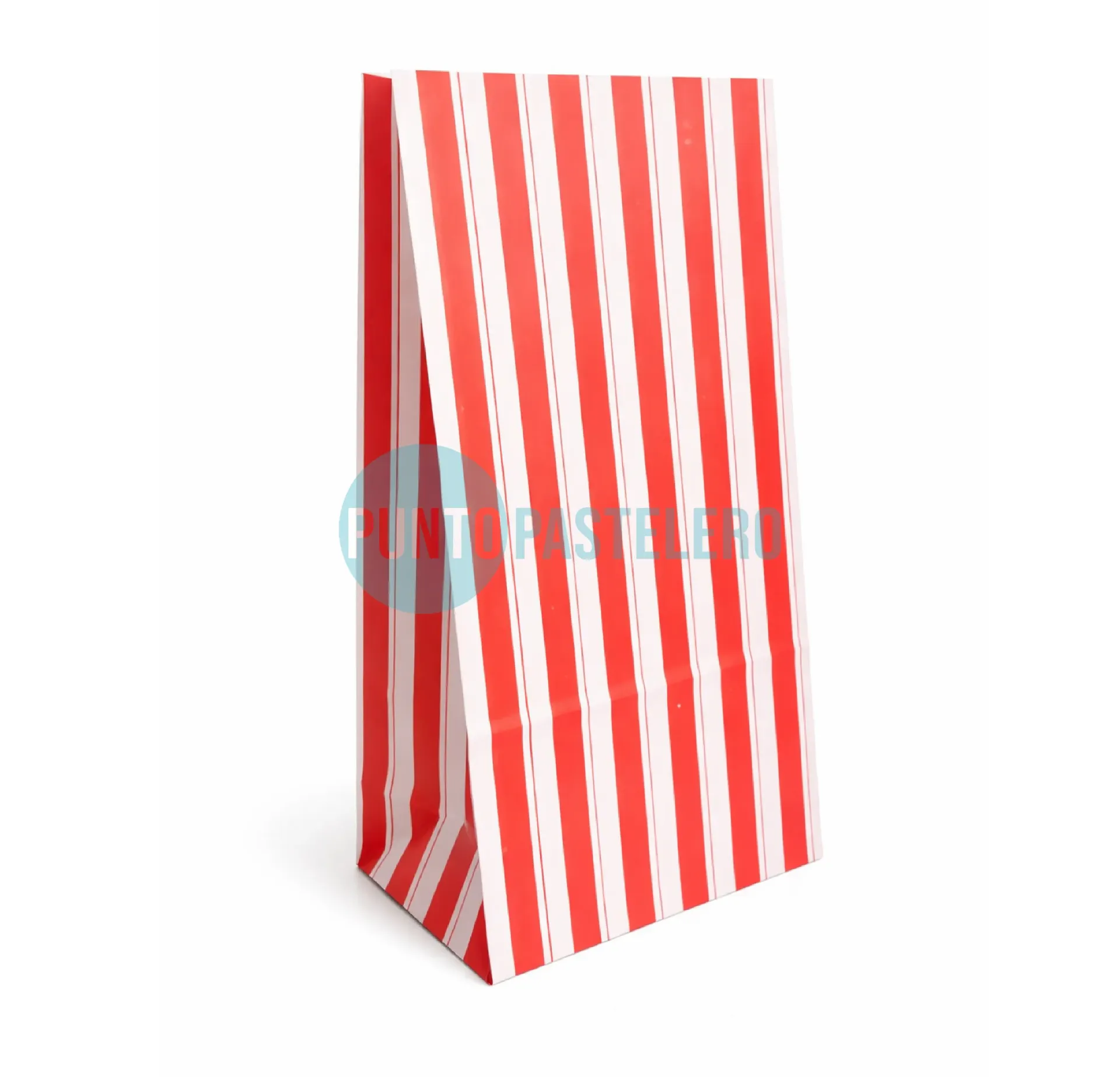 BOLSA GOLOSINERA CON FUELLE RAYADA BLANCA Y ROJA ( X 10 U.)