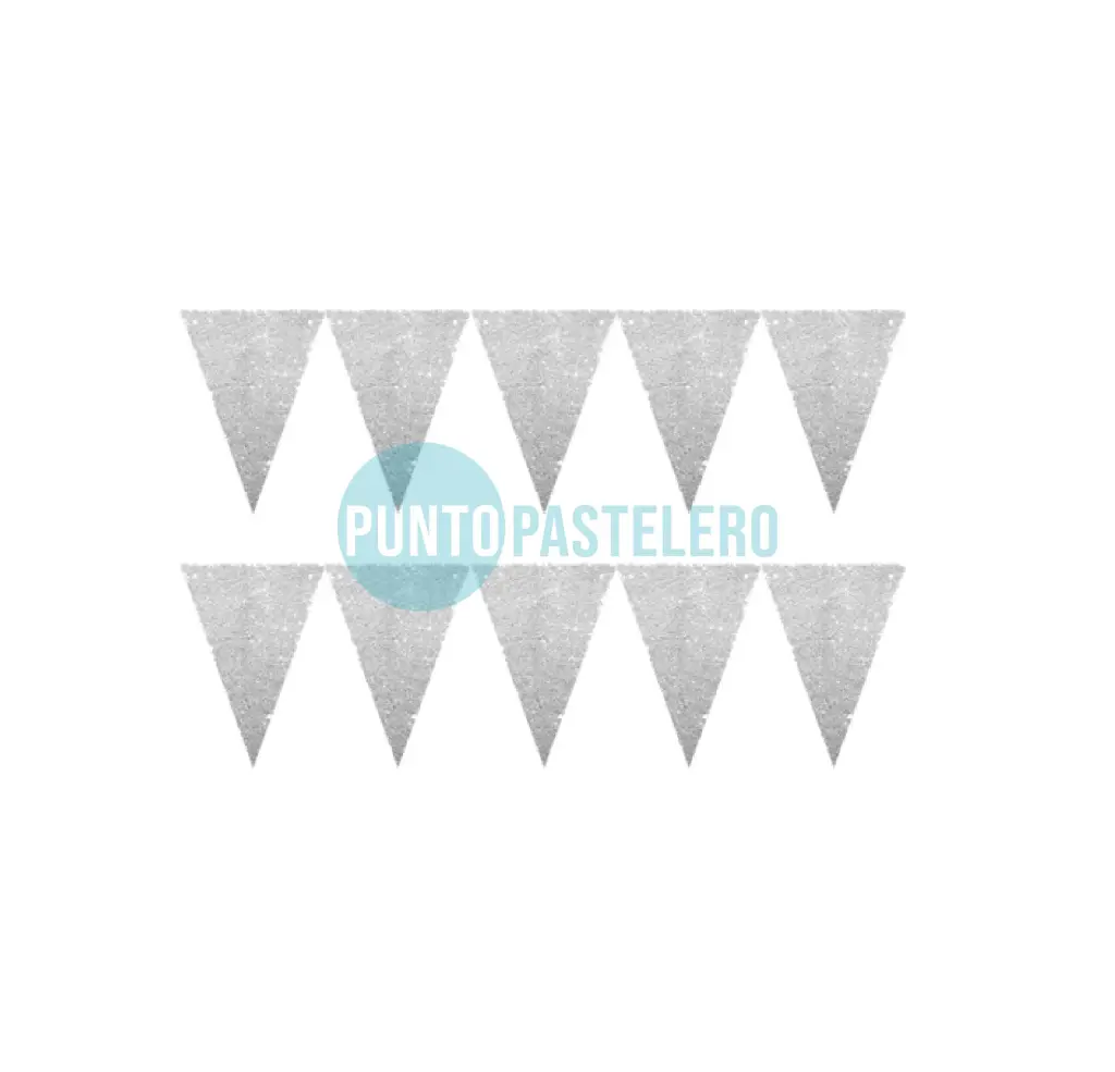 BANDERIN TRIANGULAR GLITTER PLATEADO