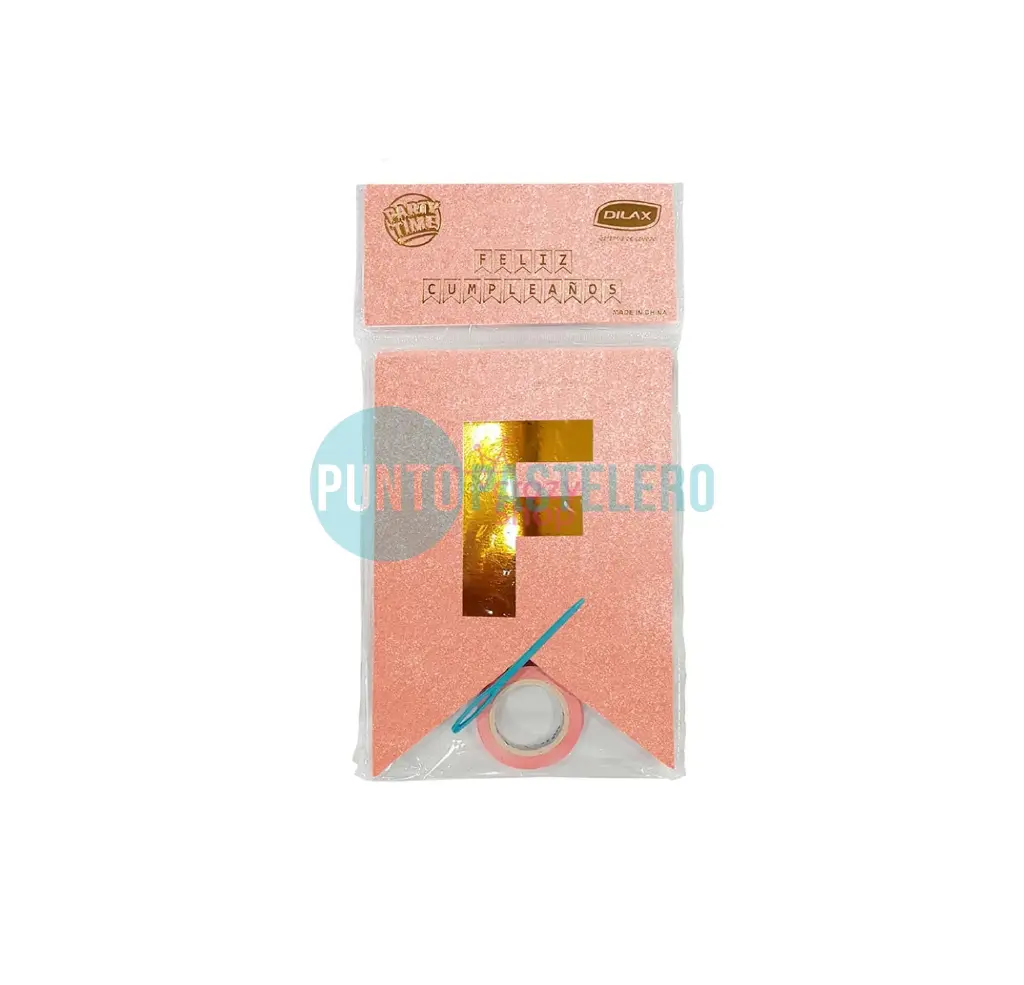 [6098194172102] BANDERIN CON BRILLO ROSA GOLD PARTY TIME