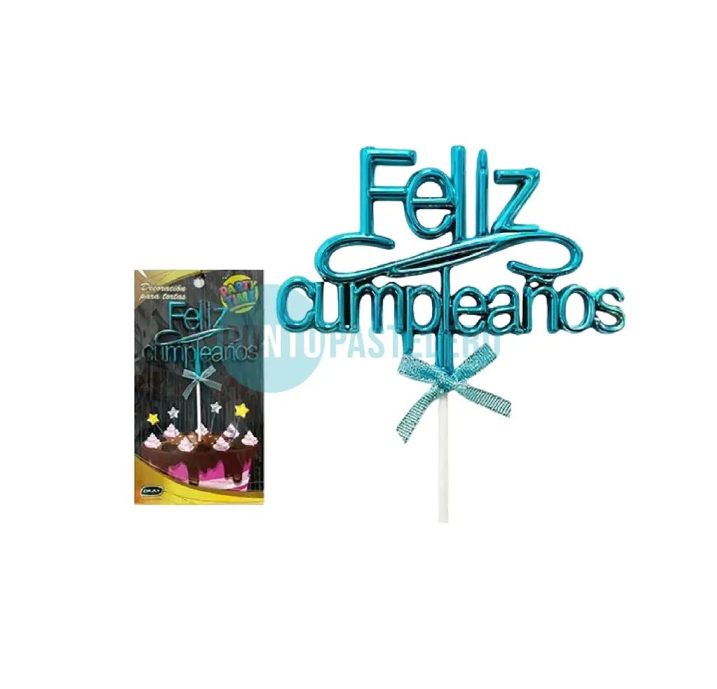 ADORNO PINCHE "FELIZ CUMPLEAÑOS" CELESTE PARTY TIME