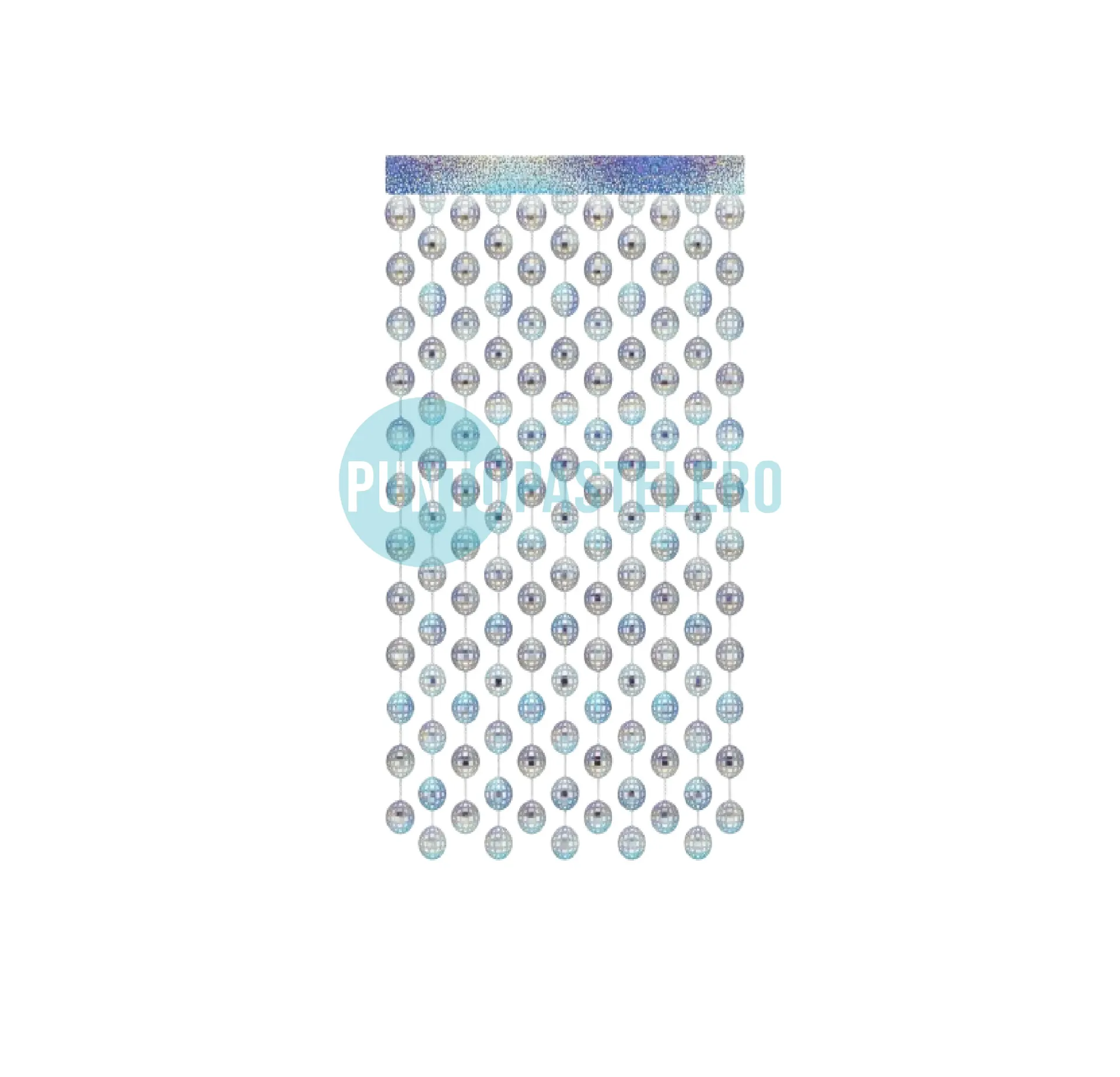 CORTINA METALIZADA HOLOGRAFICA BOLA DE DISCOTECA PLATA (1 X 2 MT.)