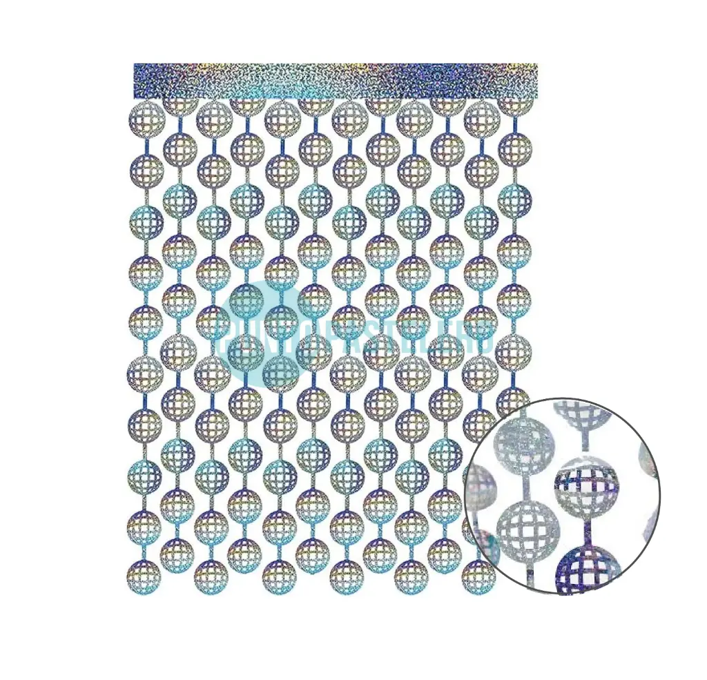 CORTINA METALIZADA HOLOGRAFICA BOLA DE DISCOTECA PLATA (1 X 2 MT.)