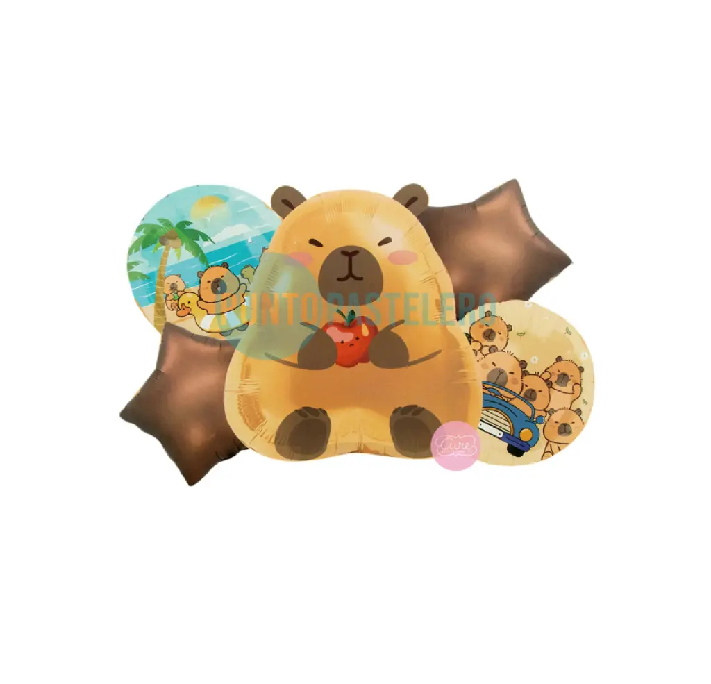 SET DE GLOBOS CAPIBARA Y MANZANA (5 PIEZAS)