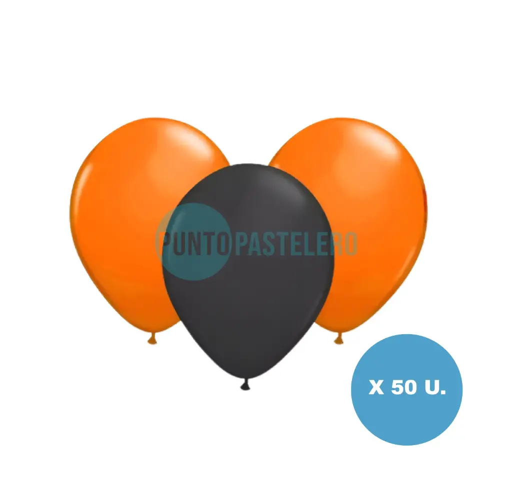 PACK GLOBO FIESTA LOCA NARANJA/NEGRO 9" (X 50 U.)