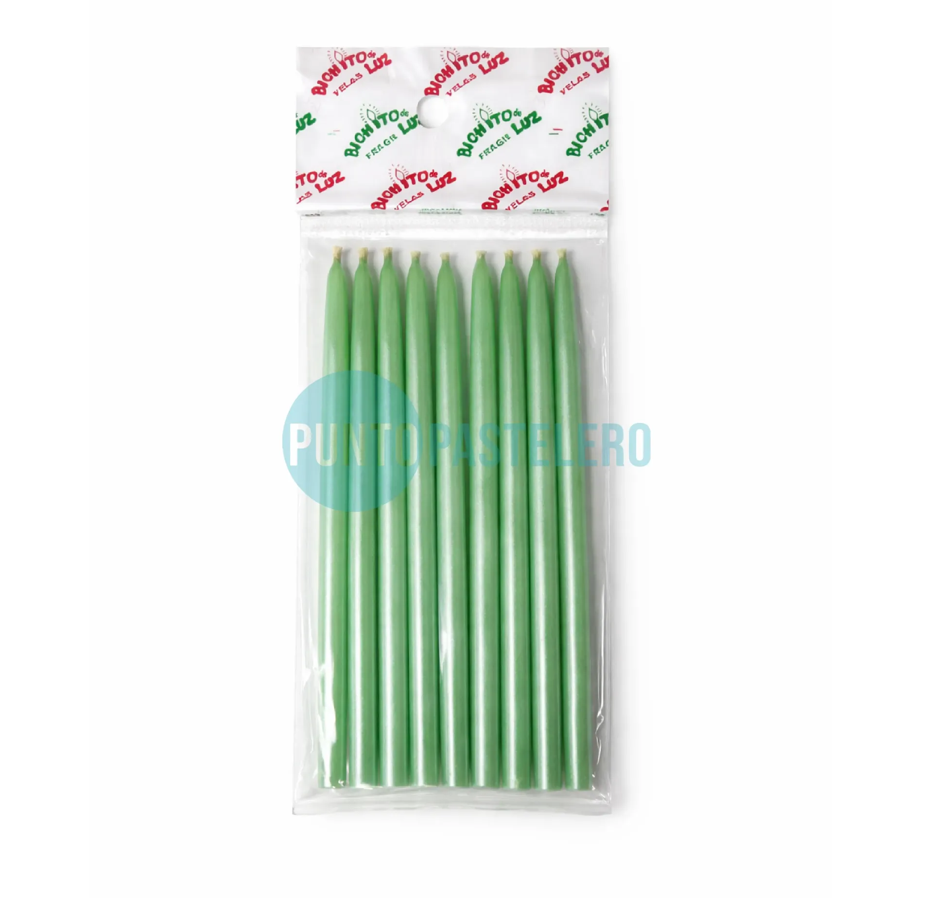 VELA PERLADA 10 CM VERDE AGUA (X 10 U.)