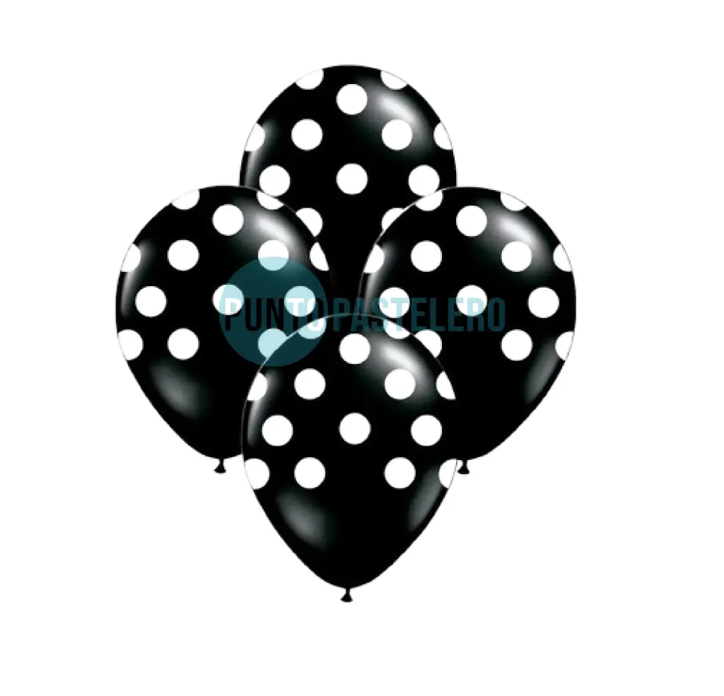 PACK GLOBO CANDELA NEGRO LUNARES BLANCOS 12" (X 12 U.)