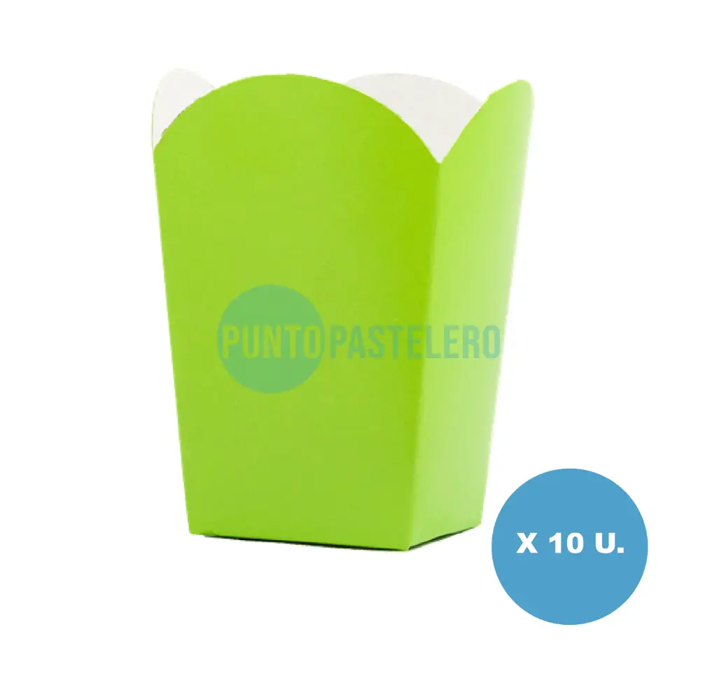 CAJITA POCHOCLERA/GOLOSINERA VERDE MANZANA (10 U.)