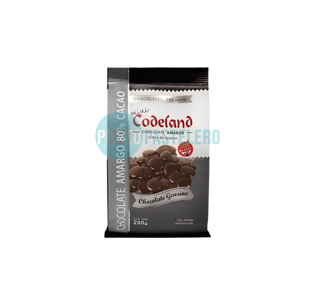 CHOCOLATE COBERTURA CODELAND AMARGO CACAO AL 80% (X 200 GR.) (SIN TACC)