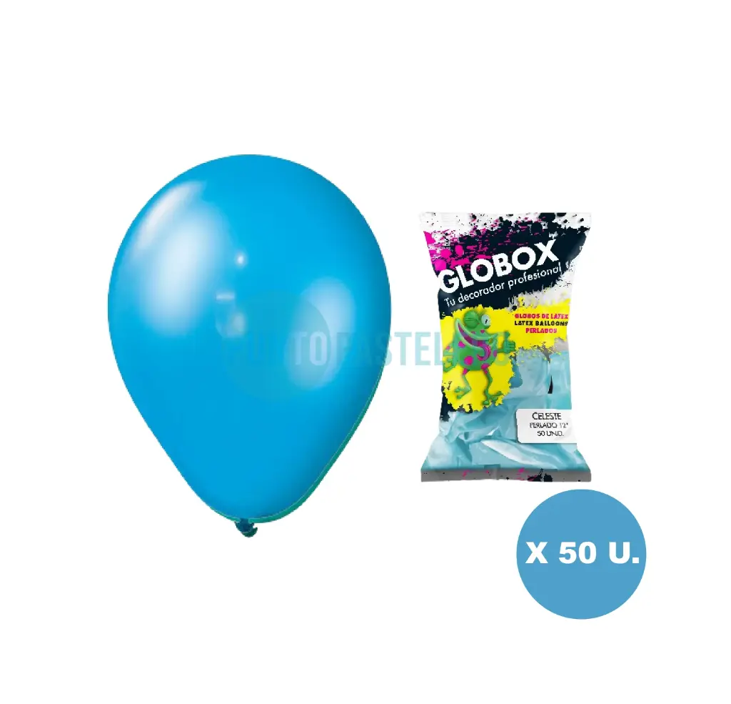 PACK GLOBO GLOBOX PERLADO 12" CELESTE (X 50 U.)