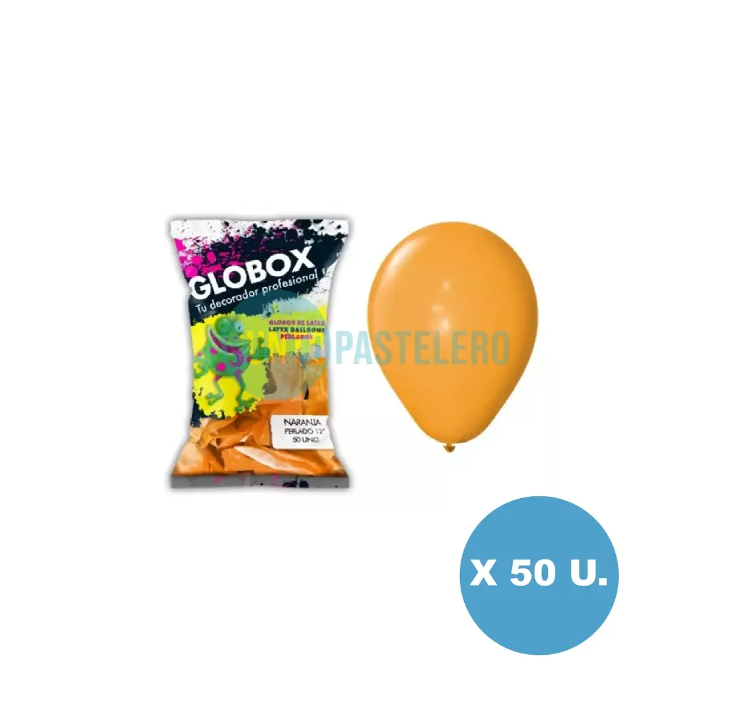 PACK GLOBO GLOBOX PERLADO 12" NARANJA (X 50 U.)