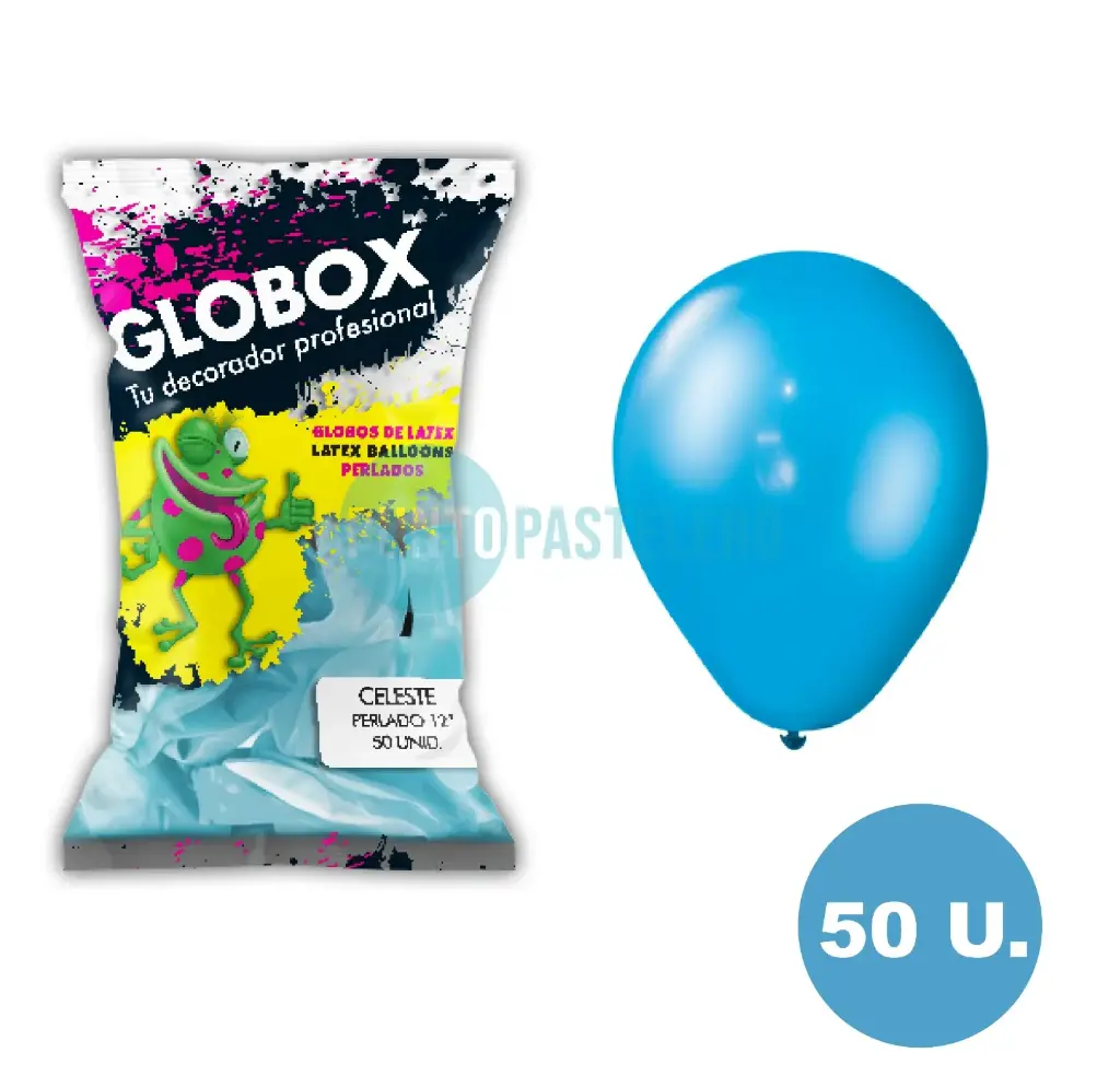 PACK GLOBO GLOBOX PERLADO 5" CELESTE (X 50 U.)