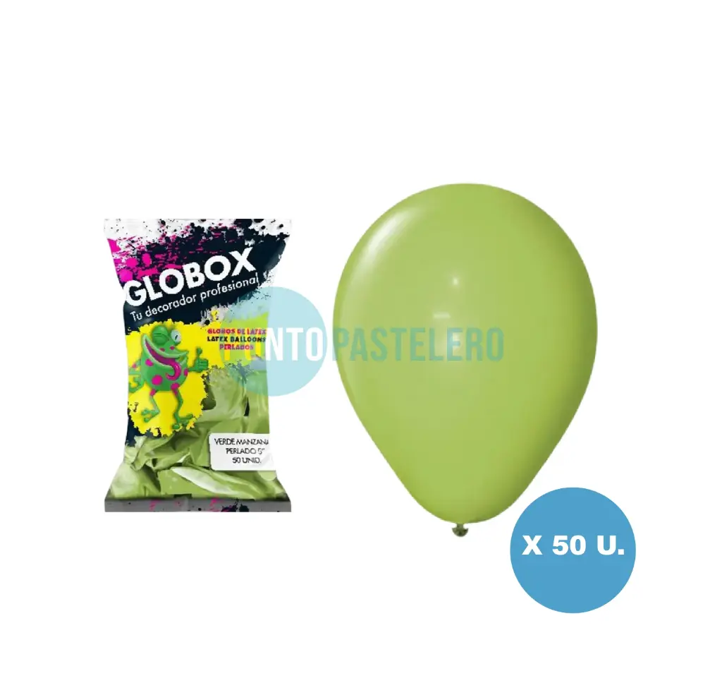 PACK GLOBO GLOBOX PERLADO 5" VERDE MANZANA (X 50 U.)