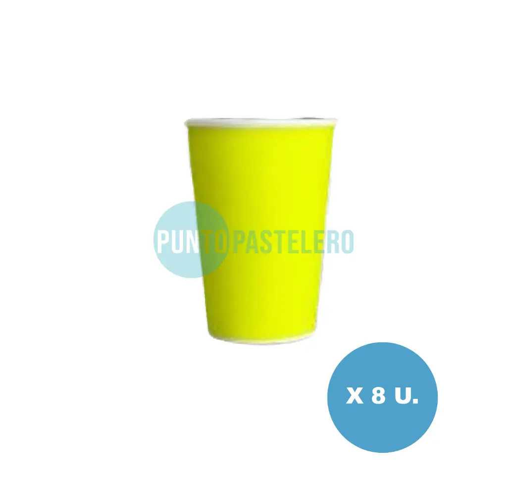 VASO POLIPAPEL FLUO AMARILLO 240 CC (8 U.)