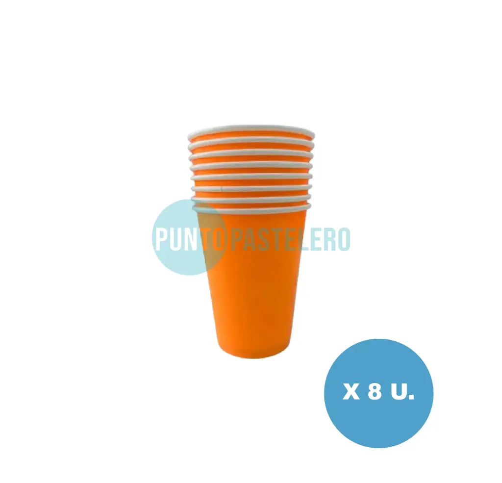 VASO POLIPAPEL FLUO NARANJA 240 CC (8 U.)