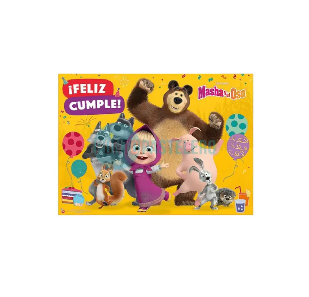 [7798342409775] AFICHE FELIZ CUMPLE MASHA Y EL OSO