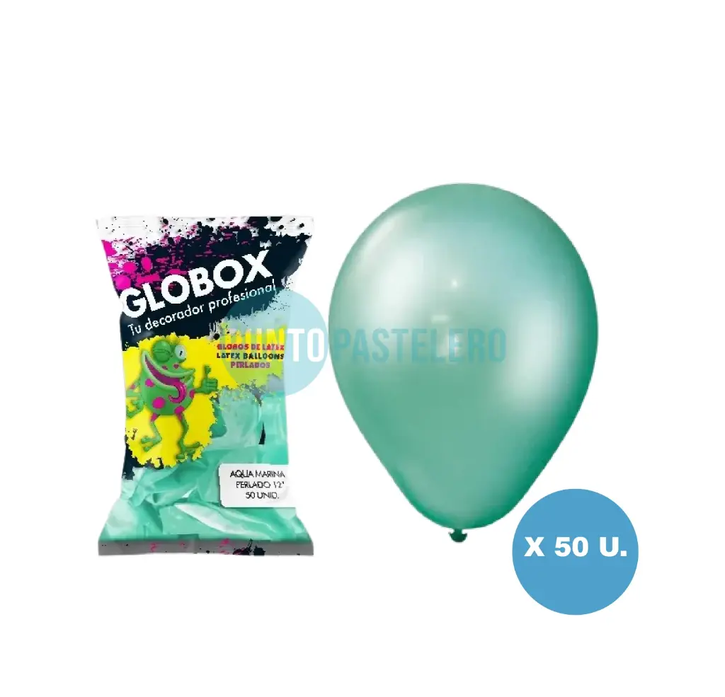 PACK GLOBO GLOBOX PERLADO 5" AQUA MARINA (X 50 U.)