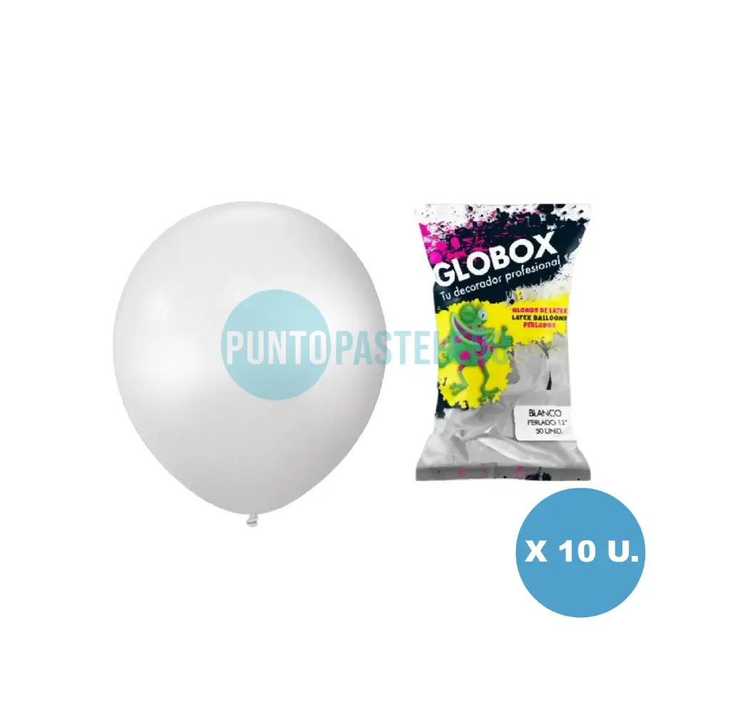 PACK GLOBO GLOBOX PERLADO 18" BLANCO (X 10 U.)