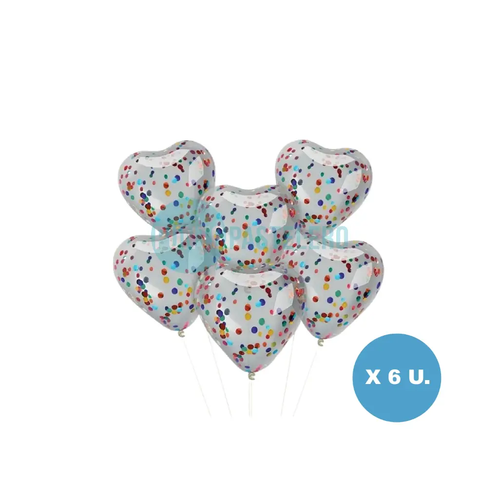 SET GLOBO GLOBOX CORAZON CRISTAL CON CONFETTI ROSA (X 6 U.) (APTO HELIO)
