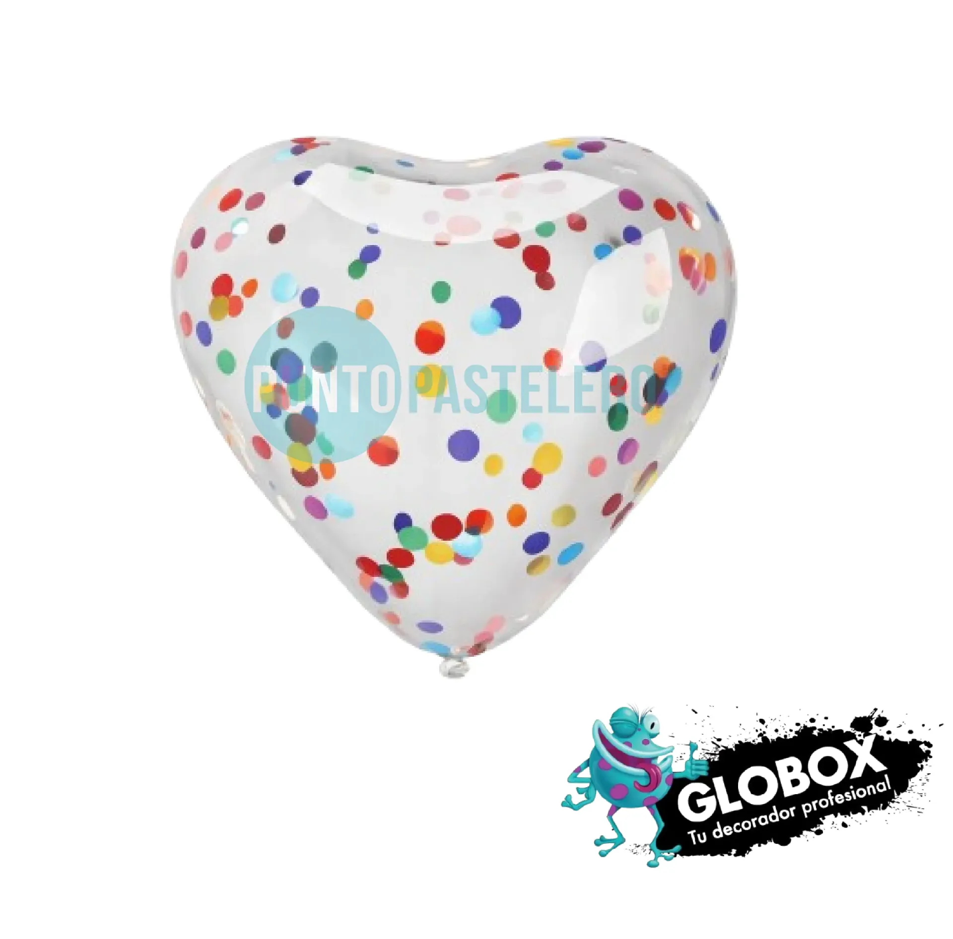 SET GLOBO GLOBOX CORAZON CRISTAL CON CONFETTI ROSA (X 6 U.) (APTO HELIO)