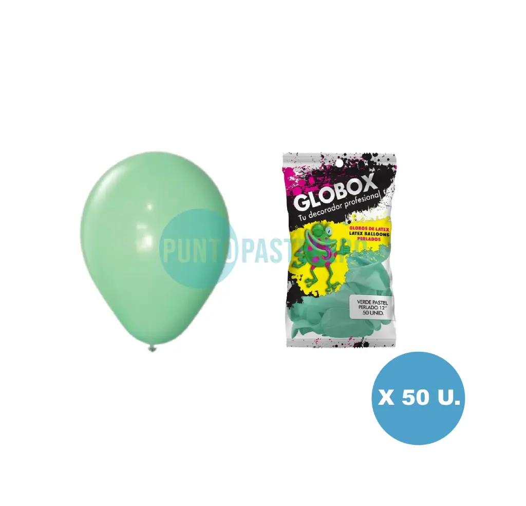 PACK GLOBO GLOBOX PERLADO 12" VERDE PASTEL (X 50 U.)