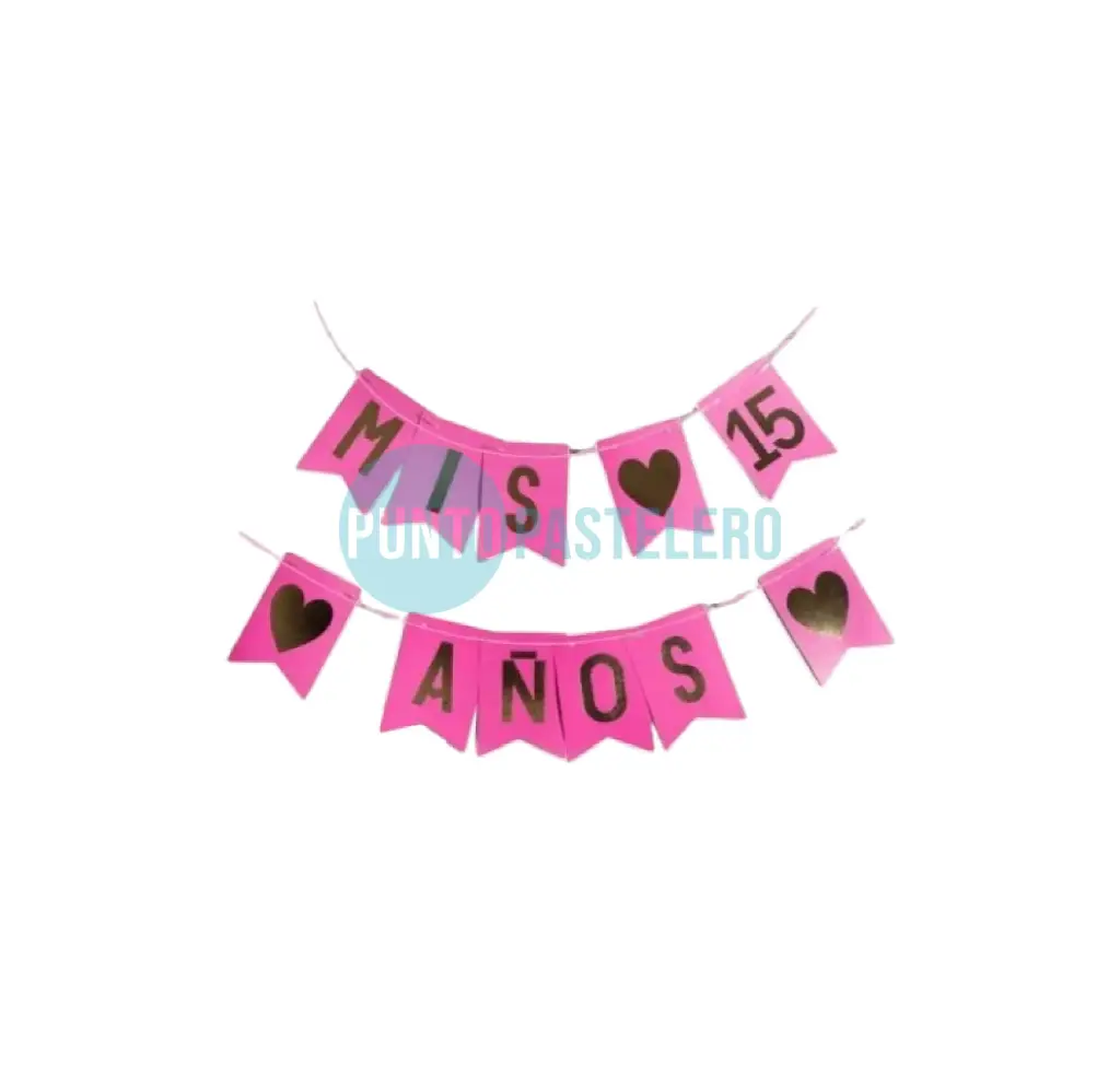 BANDERIN CON STAMPING MIS 15 AÑOS ROSA/FUCSIA