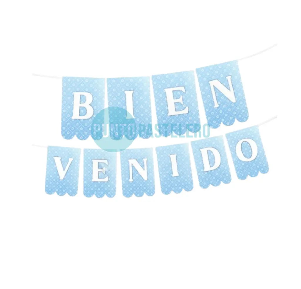 BANDERIN CON STAMPING BIENVENIDO CELESTE