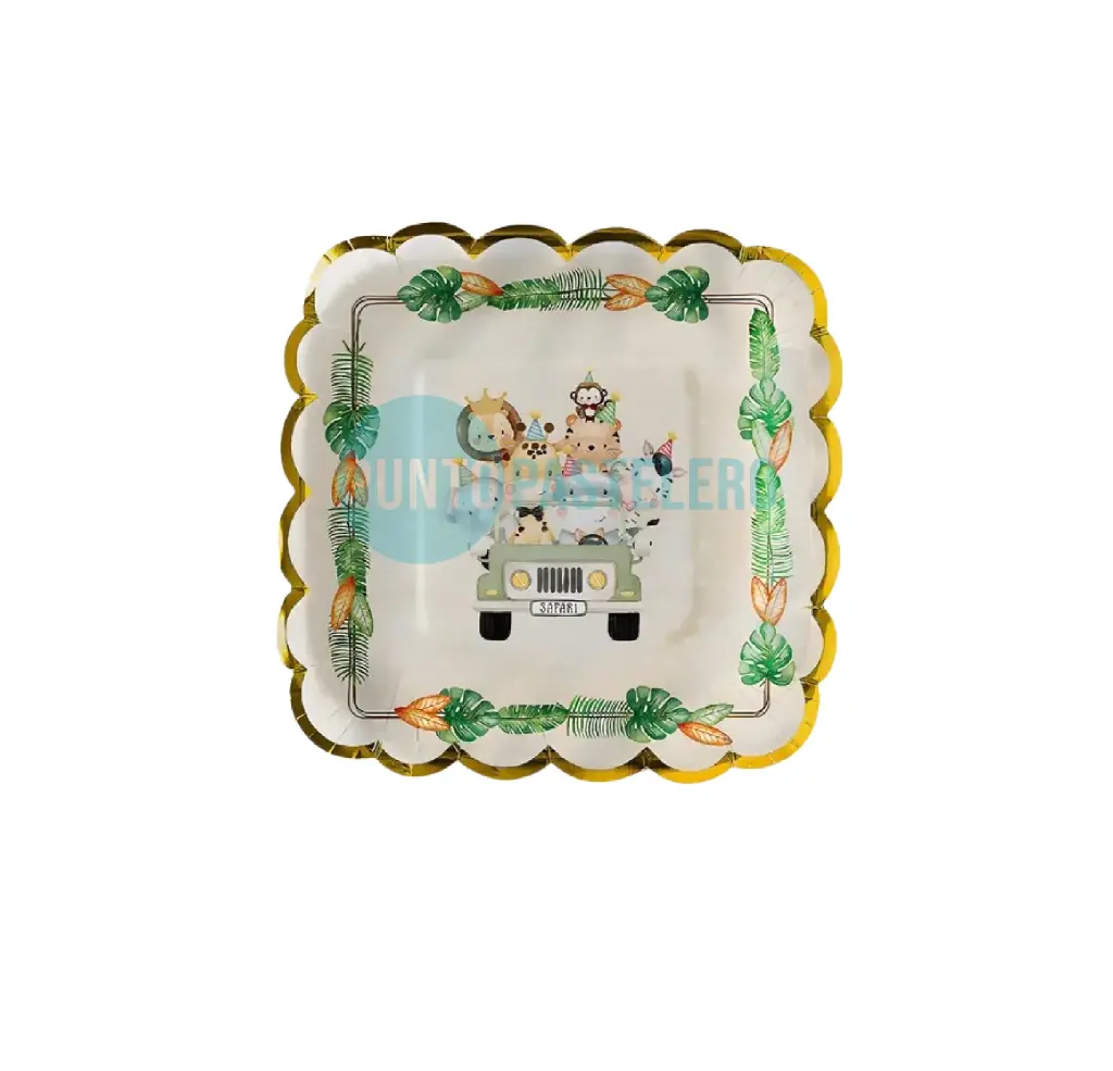 PLATO POLIPAPEL CUADRADO SAFARI GOLD MUNDO (8 U.)