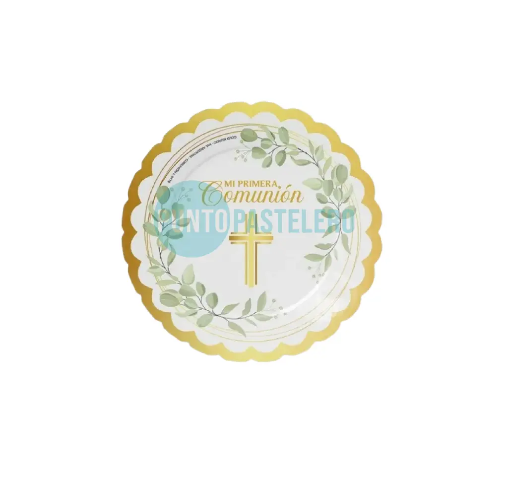 PLATO POLIPAPEL COMUNION HOJAS DE OLIVO (8 U.)