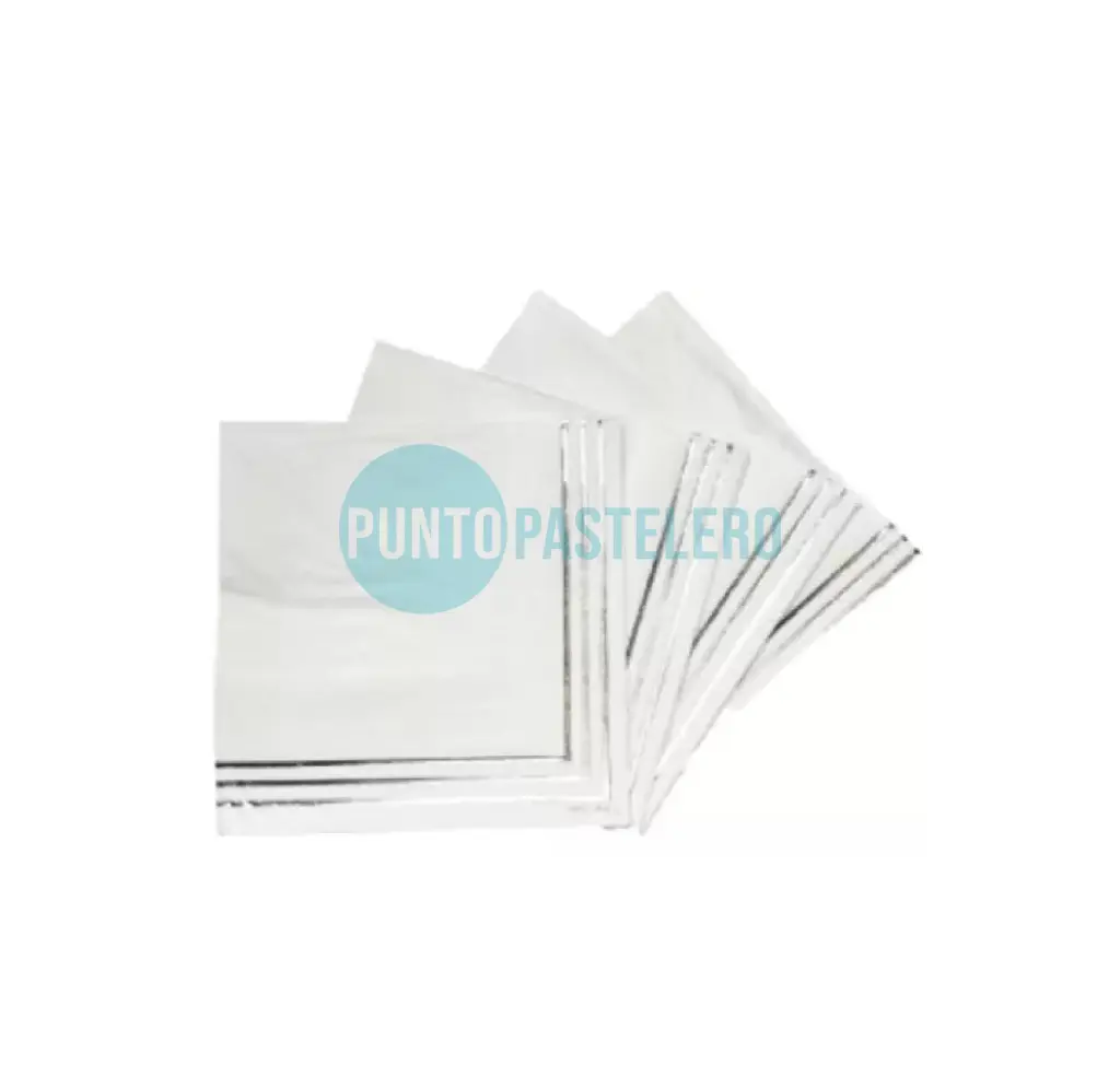 SERVILLETA BLANCA BORDE PLATEADO (X 12 U.)