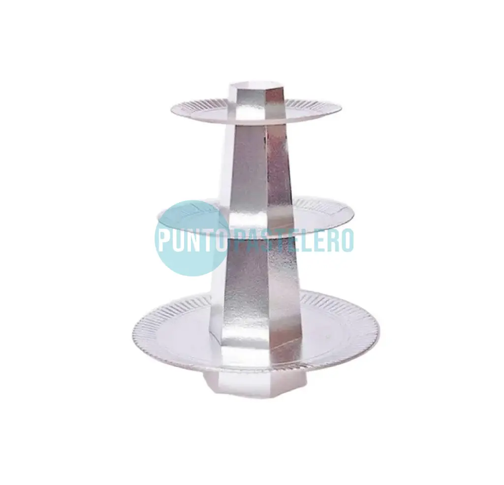 BANDEJA PLATEADA PARA CUPCAKES 3 PISOS