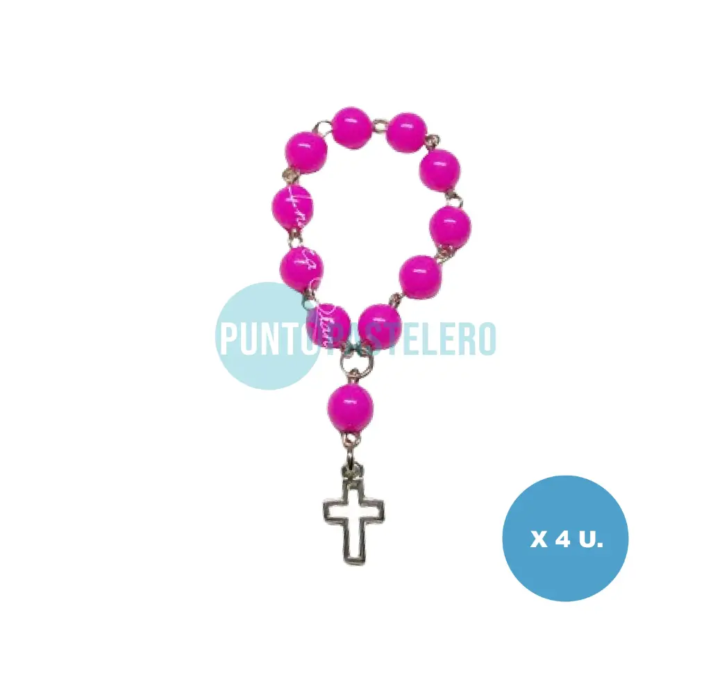 ROSARIO DENARIO PERLAS ROSA CON CRUZ PLATEADA (X 4 U.)